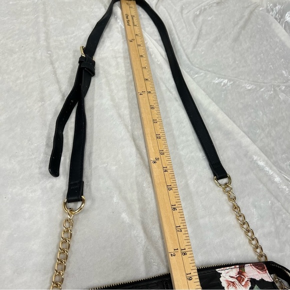 Steve Madden Black Floral Logo Printed Chain Strap Crossbody Roses Shoulder Bag - Picture 11 of 15